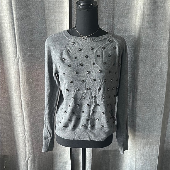 Halogen Gray Crew Neck Sweater with Playful Dots - Picture 1 of 5